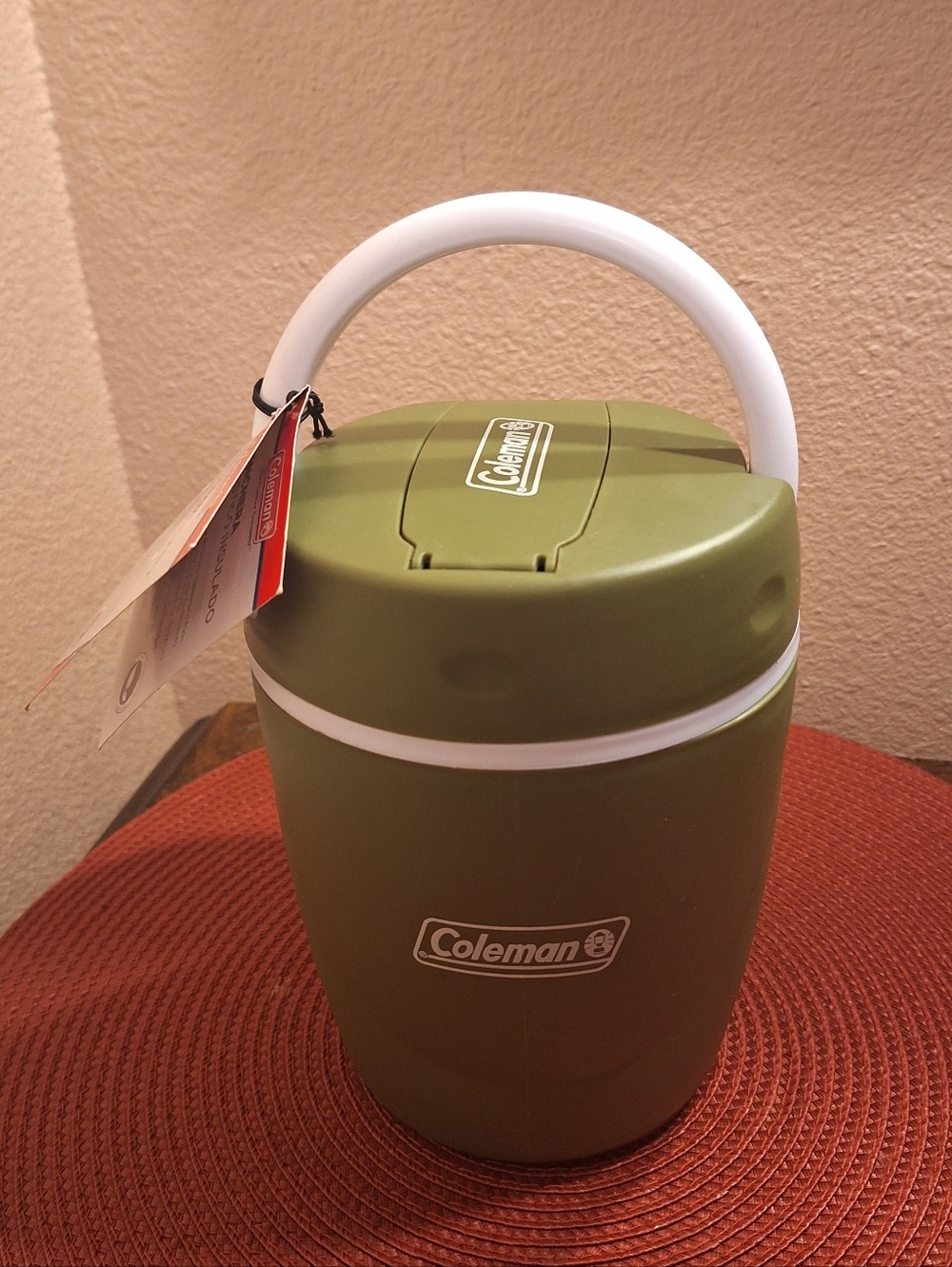 Coleman Olive Green Cooler Jug with White Carry Handle